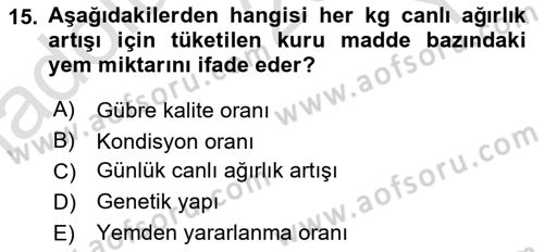 Temel Yem Bilgisi ve Hayvan Besleme Dersi 2022 - 2023 Yılı Yaz Okulu Sınavı 15. Soru