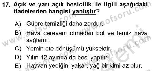 Temel Yem Bilgisi ve Hayvan Besleme Dersi 2022 - 2023 Yılı Yaz Okulu Sınavı 17. Soru