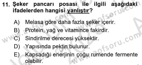 Temel Yem Bilgisi ve Hayvan Besleme Dersi 2023 - 2024 Yılı (Vize) Ara Sınavı 11. Soru