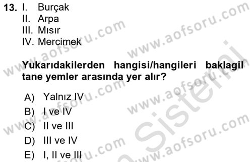 Temel Yem Bilgisi ve Hayvan Besleme Dersi 2023 - 2024 Yılı (Vize) Ara Sınavı 13. Soru