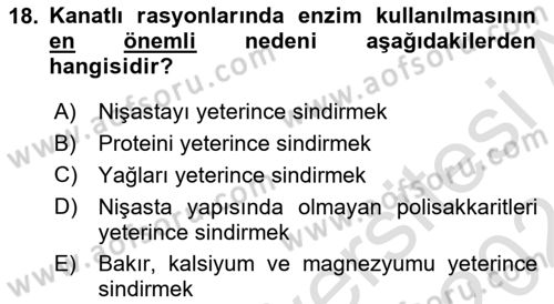 Temel Yem Bilgisi ve Hayvan Besleme Dersi 2023 - 2024 Yılı (Vize) Ara Sınavı 18. Soru