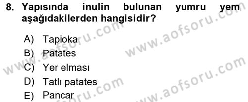 Temel Yem Bilgisi ve Hayvan Besleme Dersi 2023 - 2024 Yılı (Vize) Ara Sınavı 8. Soru