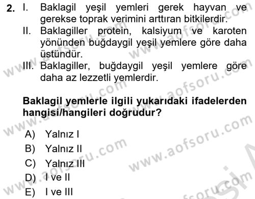 Temel Yem Bilgisi ve Hayvan Besleme Dersi 2023 - 2024 Yılı (Final) Dönem Sonu Sınavı 2. Soru