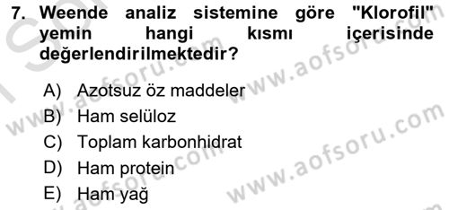 Temel Yem Bilgisi ve Hayvan Besleme Dersi 2023 - 2024 Yılı (Final) Dönem Sonu Sınavı 7. Soru