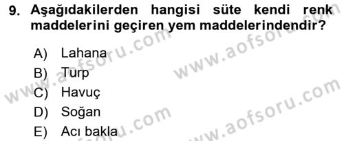 Temel Yem Bilgisi ve Hayvan Besleme Dersi 2023 - 2024 Yılı (Final) Dönem Sonu Sınavı 9. Soru