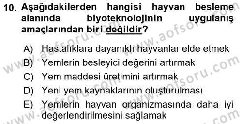 Temel Yem Bilgisi ve Hayvan Besleme Dersi 2023 - 2024 Yılı Yaz Okulu Sınavı 10. Soru