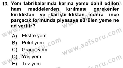 Temel Yem Bilgisi ve Hayvan Besleme Dersi 2023 - 2024 Yılı Yaz Okulu Sınavı 13. Soru