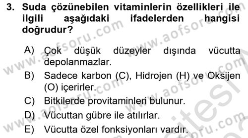 Temel Yem Bilgisi ve Hayvan Besleme Dersi 2023 - 2024 Yılı Yaz Okulu Sınavı 3. Soru