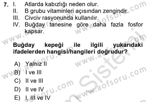 Temel Yem Bilgisi ve Hayvan Besleme Dersi 2023 - 2024 Yılı Yaz Okulu Sınavı 7. Soru