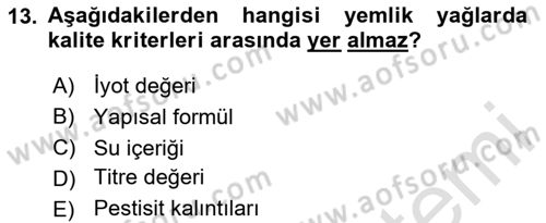 Temel Yem Bilgisi ve Hayvan Besleme Dersi 2024 - 2025 Yılı (Vize) Ara Sınavı 13. Soru