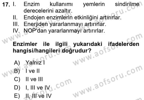 Temel Yem Bilgisi ve Hayvan Besleme Dersi 2024 - 2025 Yılı (Vize) Ara Sınavı 17. Soru