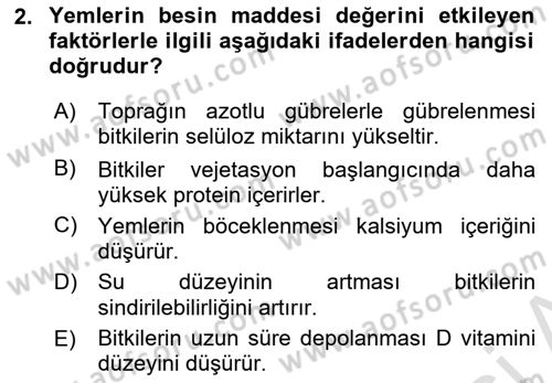 Temel Yem Bilgisi ve Hayvan Besleme Dersi 2024 - 2025 Yılı (Vize) Ara Sınavı 2. Soru