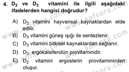 Temel Yem Bilgisi ve Hayvan Besleme Dersi 2024 - 2025 Yılı (Vize) Ara Sınavı 4. Soru