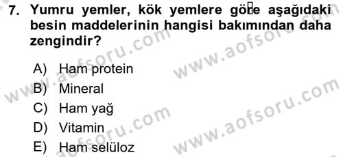 Temel Yem Bilgisi ve Hayvan Besleme Dersi 2024 - 2025 Yılı (Vize) Ara Sınavı 7. Soru