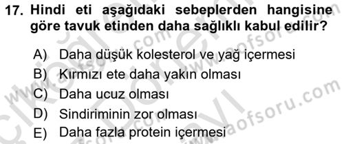 Temel Yem Bilgisi ve Hayvan Besleme Dersi 2024 - 2025 Yılı (Final) Dönem Sonu Sınav Soruları 17. Soru