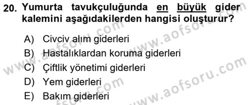Temel Yem Bilgisi ve Hayvan Besleme Dersi 2024 - 2025 Yılı (Final) Dönem Sonu Sınav Soruları 20. Soru