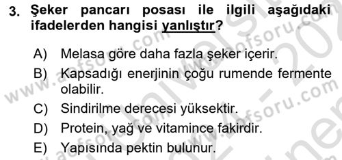 Temel Yem Bilgisi ve Hayvan Besleme Dersi 2024 - 2025 Yılı (Final) Dönem Sonu Sınav Soruları 3. Soru