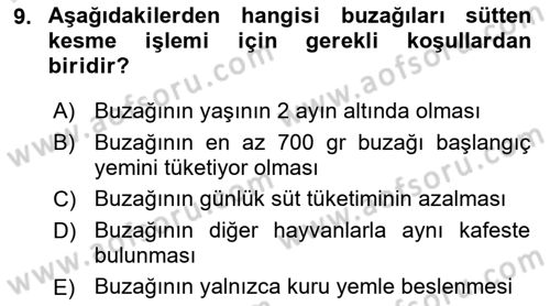 Temel Yem Bilgisi ve Hayvan Besleme Dersi 2024 - 2025 Yılı (Final) Dönem Sonu Sınav Soruları 9. Soru