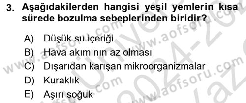 Temel Yem Bilgisi ve Hayvan Besleme Dersi 2024 - 2025 Yılı Yaz Okulu Sınav Soruları 3. Soru