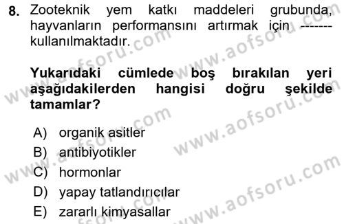 Temel Yem Bilgisi ve Hayvan Besleme Dersi 2024 - 2025 Yılı Yaz Okulu Sınav Soruları 8. Soru