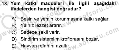Temel Yem Bilgisi ve Hayvan Besleme Dersi 2025 - 2026 Yılı (Vize) Ara Sınav Soruları 18. Soru
