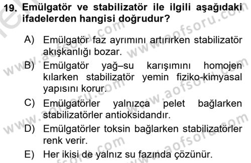 Temel Yem Bilgisi ve Hayvan Besleme Dersi 2025 - 2026 Yılı (Vize) Ara Sınav Soruları 19. Soru