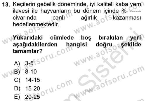 Temel Yem Bilgisi ve Hayvan Besleme Dersi 2025 - 2026 Yılı (Final) Dönem Sonu Sınav Soruları 13. Soru