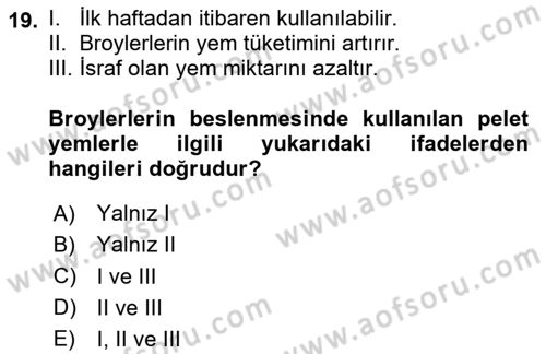 Temel Yem Bilgisi ve Hayvan Besleme Dersi 2025 - 2026 Yılı (Final) Dönem Sonu Sınav Soruları 19. Soru