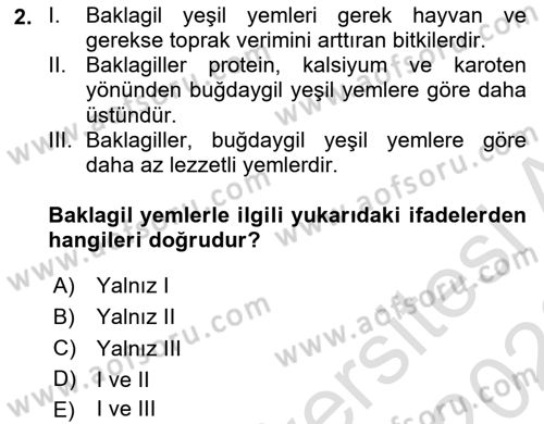 Temel Yem Bilgisi ve Hayvan Besleme Dersi 2025 - 2026 Yılı (Final) Dönem Sonu Sınav Soruları 2. Soru