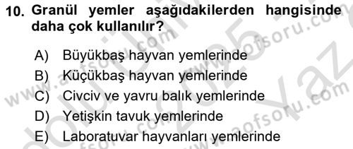 Temel Yem Bilgisi ve Hayvan Besleme Dersi 2025 - 2026 Yılı Yaz Okulu Sınav Soruları 10. Soru
