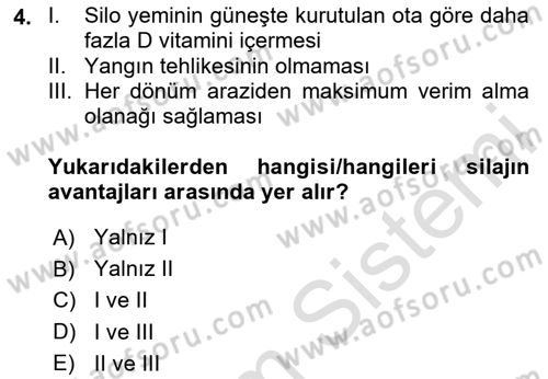 Temel Yem Bilgisi ve Hayvan Besleme Dersi 2025 - 2026 Yılı Yaz Okulu Sınav Soruları 4. Soru