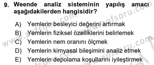 Temel Yem Bilgisi ve Hayvan Besleme Dersi 2025 - 2026 Yılı Yaz Okulu Sınav Soruları 9. Soru