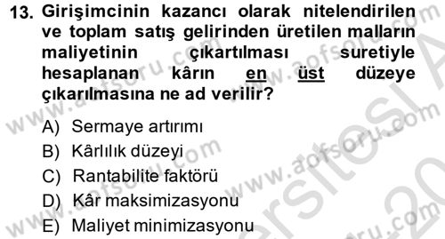 Hayvancılık Ekonomisi Dersi 2014 - 2015 Yılı Tek Ders Sınav Soruları 13. Soru
