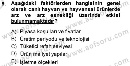 Hayvancılık Ekonomisi Dersi 2014 - 2015 Yılı Tek Ders Sınav Soruları 9. Soru