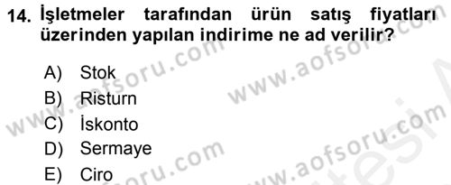 Hayvancılık Ekonomisi Dersi 2015 - 2016 Yılı Tek Ders Sınav Soruları 14. Soru