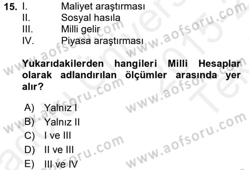Hayvancılık Ekonomisi Dersi 2015 - 2016 Yılı Tek Ders Sınav Soruları 15. Soru