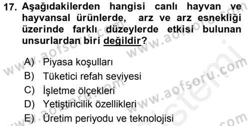 Hayvancılık Ekonomisi Dersi 2015 - 2016 Yılı Tek Ders Sınav Soruları 17. Soru