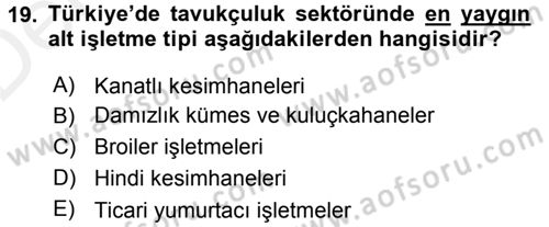 Hayvancılık Ekonomisi Dersi 2015 - 2016 Yılı Tek Ders Sınav Soruları 19. Soru