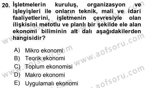 Hayvancılık Ekonomisi Dersi 2015 - 2016 Yılı Tek Ders Sınav Soruları 20. Soru