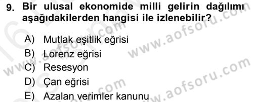 Hayvancılık Ekonomisi Dersi 2015 - 2016 Yılı Tek Ders Sınav Soruları 9. Soru