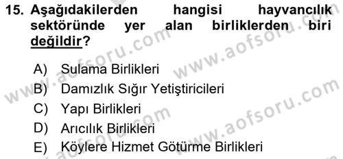 Hayvancılık Ekonomisi Dersi 2023 - 2024 Yılı (Final) Dönem Sonu Sınav Soruları 15. Soru