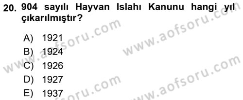 Hayvancılık Ekonomisi Dersi 2023 - 2024 Yılı (Final) Dönem Sonu Sınav Soruları 20. Soru
