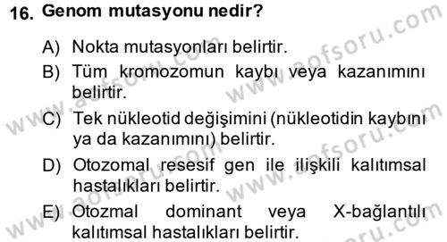 Temel Veteriner Patoloji Dersi 2013 - 2014 Yılı (Final) Dönem Sonu Sınav Soruları 16. Soru