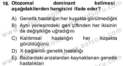 Temel Veteriner Patoloji Dersi 2014 - 2015 Yılı (Final) Dönem Sonu Sınav Soruları 16. Soru