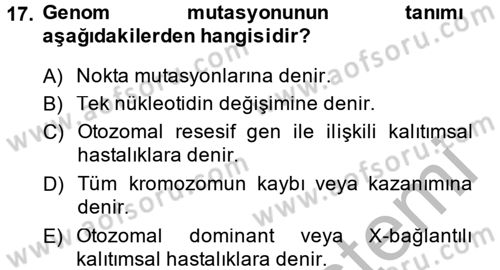 Temel Veteriner Patoloji Dersi 2014 - 2015 Yılı (Final) Dönem Sonu Sınav Soruları 17. Soru