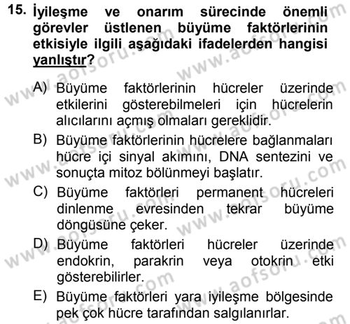Temel Veteriner Patoloji Dersi 2014 - 2015 Yılı Tek Ders Sınav Soruları 15. Soru