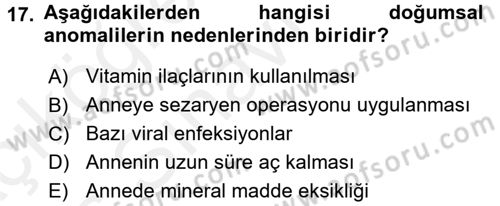 Temel Veteriner Patoloji Dersi 2017 - 2018 Yılı 3 Ders Sınav Soruları 17. Soru