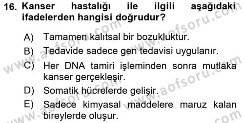 Temel Veteriner Patoloji Dersi 2017 - 2018 Yılı (Final) Dönem Sonu Sınav Soruları 16. Soru