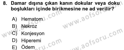 Temel Veteriner Patoloji Dersi 2017 - 2018 Yılı (Final) Dönem Sonu Sınav Soruları 8. Soru