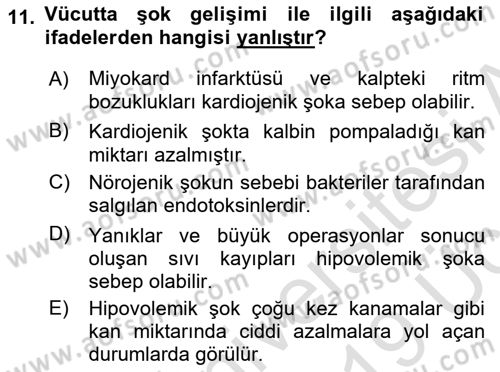 Temel Veteriner Patoloji Dersi 2018 - 2019 Yılı 3 Ders Sınav Soruları 11. Soru